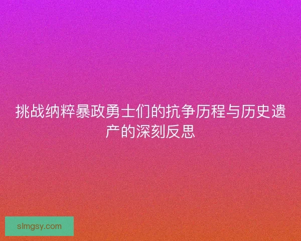 挑战纳粹暴政勇士们的抗争历程与历史遗产的深刻反思