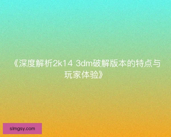 《深度解析2k14 3dm破解版本的特点与玩家体验》