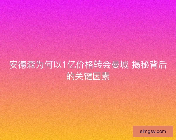 安德森为何以1亿价格转会曼城 揭秘背后的关键因素